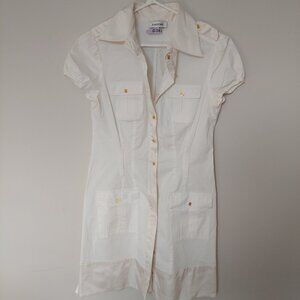 bebe Youth Girl's White Safari Cotton/Silk Dress, Size Youth Girl's L/ Ladies XS